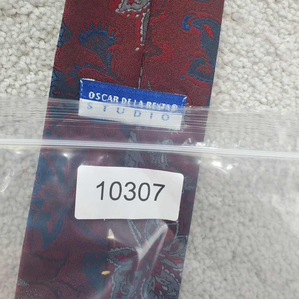 Oscar‎ de la Renta Studio Necktie Mens OS Burgundy Floral Silk Vtg Luxury
